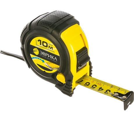 Рулетка Эврика 10м 25мм YELLOW обрезиненный корпус с двумя фиксаторами с держателем ER-63125 987287