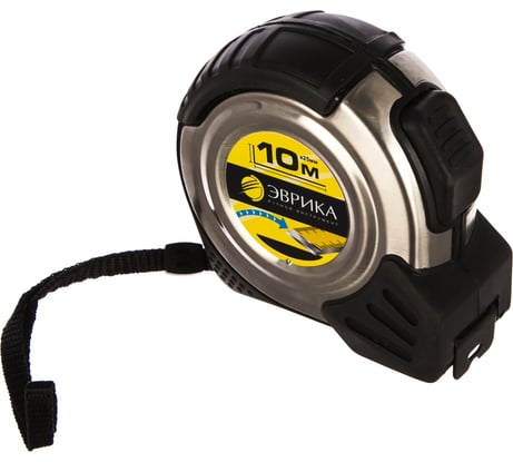 Рулетка Эврика 10м 25мм SILVER металл. корпус с двумя фиксаторами с держателем ER-41125 987263