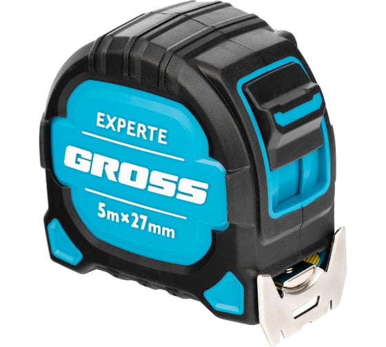 Рулетка GROSS Experte, 5 м x 27 мм, двухкомпонентный корпус, магнит, двухсторонняя разметка, нейлон 32575 1