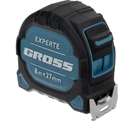 Рулетка GROSS Experte, 8 м x 27 мм, двухкомпонентный корпус, магнит, двухсторонняя разметка, нейлон 32576