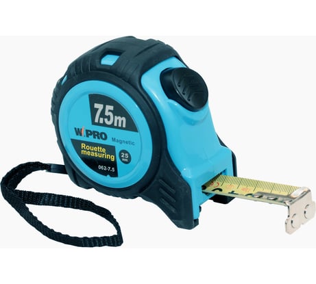 Рулетка WIPRO 7,5 м*25 мм, АБС-пластик + магнитный упор + резина, толщина 0.115 мм 062-7,5