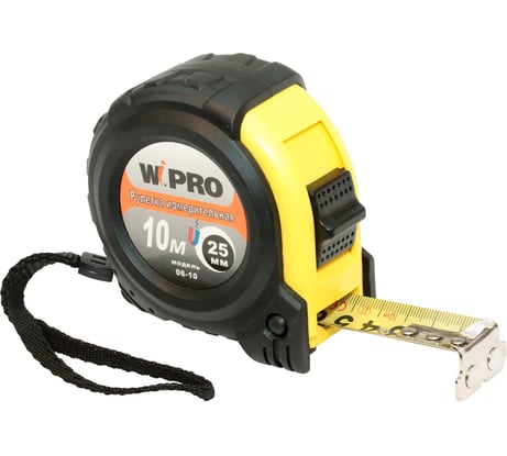 Рулетка WIPRO 10 м*25 мм, АБС-пластик + магнитный упор + резина, толщина 0.115 мм 06-10