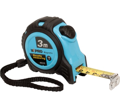 Рулетка WIPRO АВТОСТОП 3 м*19 мм, АБС-пластик + магнитный упор + резина, толщина 0.115 мм 062-03