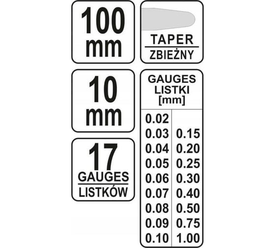 Измерительные щупы YATO 100мм 17шт. 0,02-1мм YT-7220 37147220 092 1
