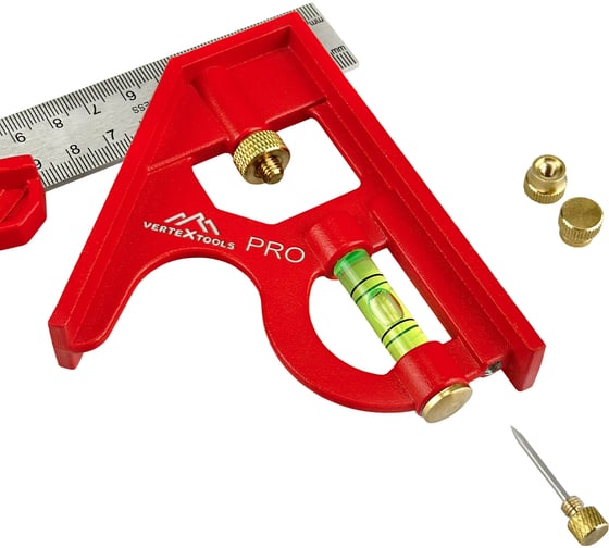 Комбинированный угломер для столярных работ vertextools Profi 300 мм, inox+al, фрезерованный, толщина 1 3046-22