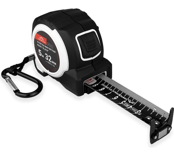 Рулетка vertextools profi "black" магнитная, автостоп, нейлон 5x32мм 3045-5-32