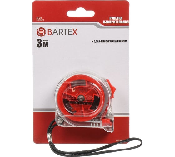 Рулетка BARTEX 3x19 мм, с фиксатором, прозрачный корпус 310321