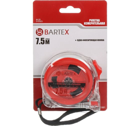 Рулетка BARTEX 7.5x25 мм, с фиксатором, прозрачный корпус 310323