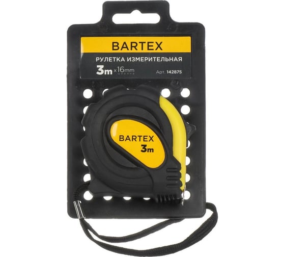 Рулетка BARTEX 3 м, обрезиненный пластик, 16 мм, с фиксатором 142875