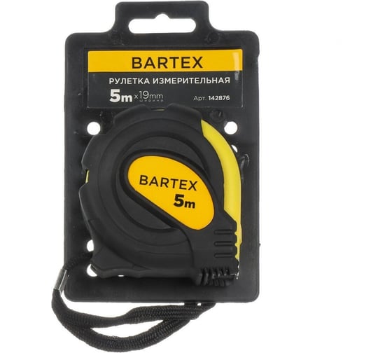 Рулетка BARTEX 5 м, обрезиненный пластик, 19 мм, с фиксатором 142876