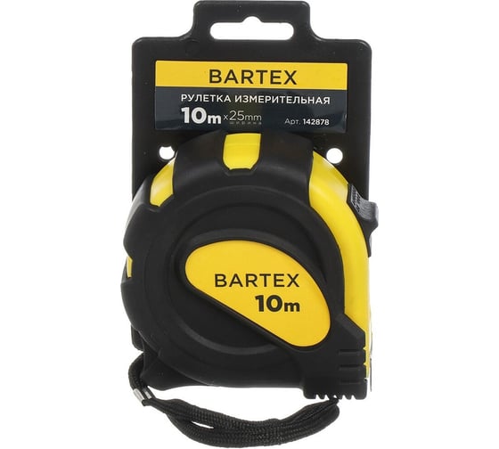 Рулетка BARTEX 10 м, обрезиненный пластик, 25 мм, с фиксатором 142878