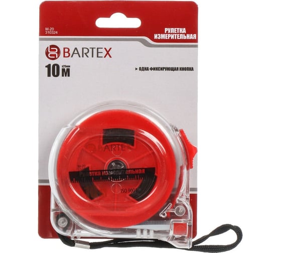 Рулетка BARTEX 10x25 мм, с фиксатором, прозрачный корпус 310324