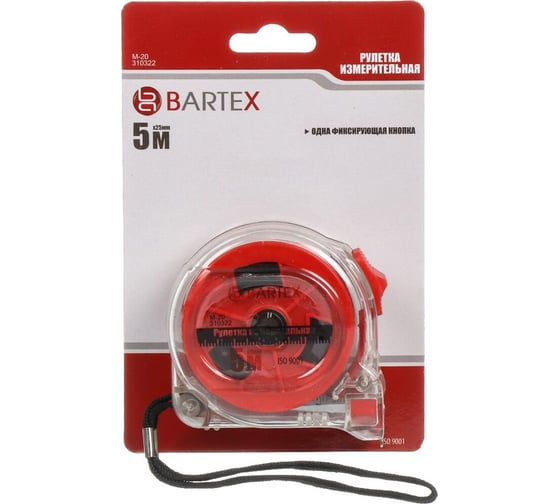 Рулетка BARTEX 5x25 мм, с фиксатором, прозрачный корпус 310322
