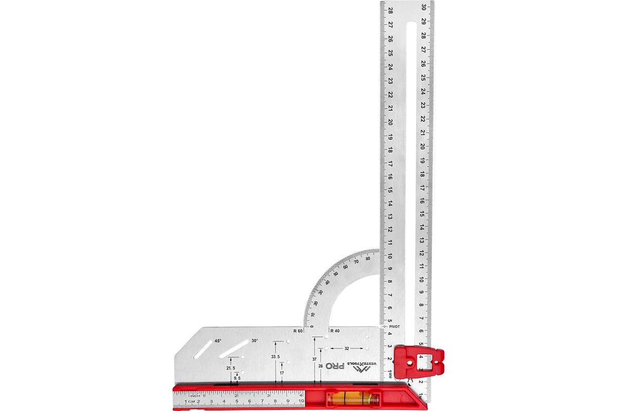 Угольник vertextools универсальный profi для маркировки, подвижная шкала,  inox+abs толщина 1,7 мм 3046-4