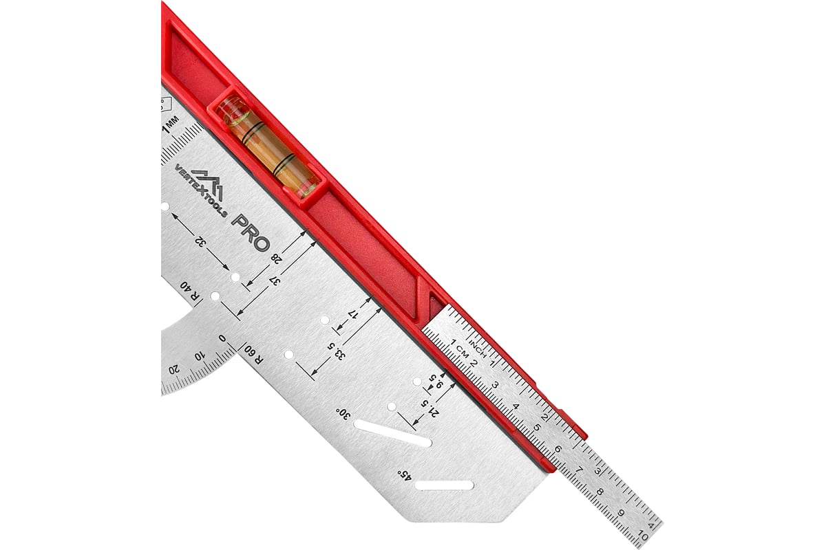 Угольник vertextools универсальный profi для маркировки, подвижная шкала,  inox+abs толщина 1,7 мм 3046-4