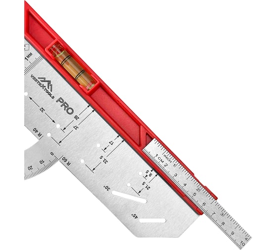 Угольник vertextools универсальный profi для маркировки, подвижная шкала, inox+abs толщина 1,7 мм 3046-4