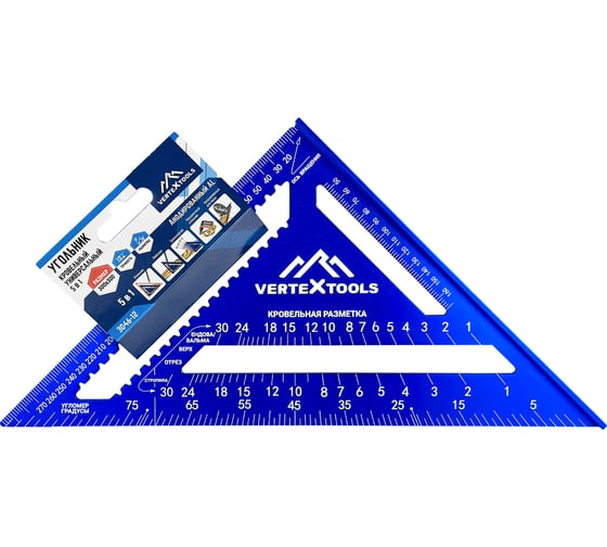 Угольник кровельный универсальный vertextools profi 5 в 1, al анодированный, лазерная маркировка 300 3046-12