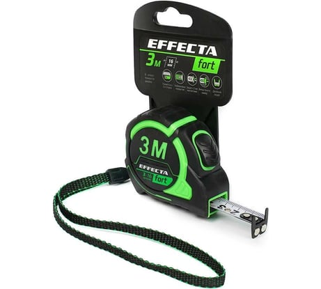 Рулетка EFFECTA Fort 3 м, 16 мм, магнит, автостоп, нейлоновая лента с 2-сторонней шкалой 581316