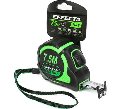 Рулетка EFFECTA Fort 7.5 м, 25 мм, магнит, автостоп, нейлоновая лента с 2-сторонней шкалой 581725