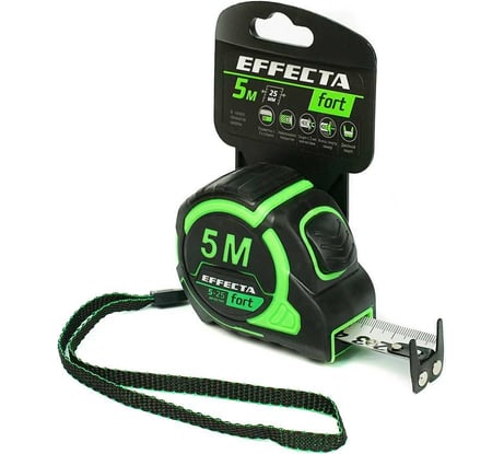 Рулетка EFFECTA Fort 5 м, 25 мм, магнит, автостоп, нейлоновая лента с 2-сторонней шкалой 581525