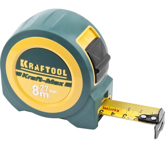 Рулетка Kraftool PRO Kraft-Max длинный вылет, нейлон, упрочненный двухкомпонентный корпус, 8м 27мм 34127-08-27 1