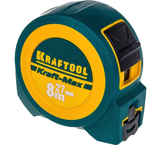 Рулетка Kraftool PRO Kraft-Max длинный вылет, нейлон, упрочненный двухкомпонентный корпус, 8м 27мм 34127-08-27