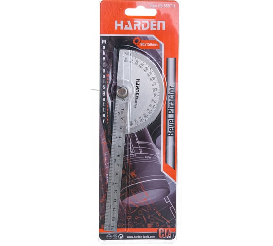 Измерительная линейка HARDEN из нержавеющей стали, с транспортиром, 90 х 150 мм 580718