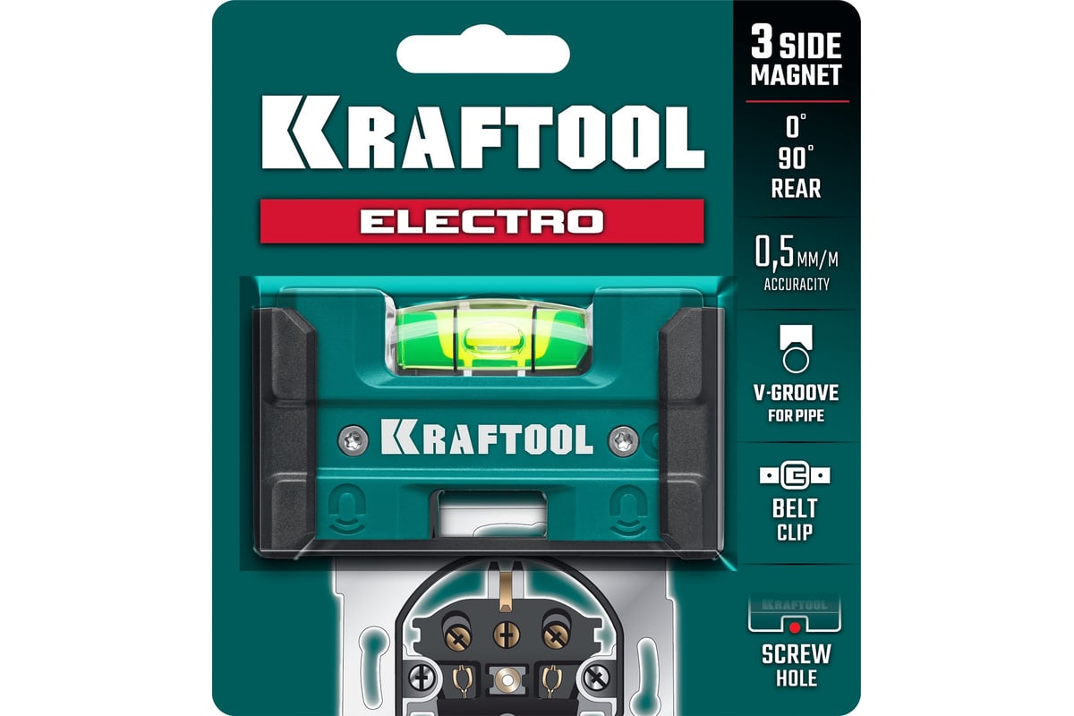 Магнитный уровень для розеток KRAFTOOL Electric 76 мм 34786 - выгодная  цена, отзывы, характеристики, фото - купить в Москве и РФ