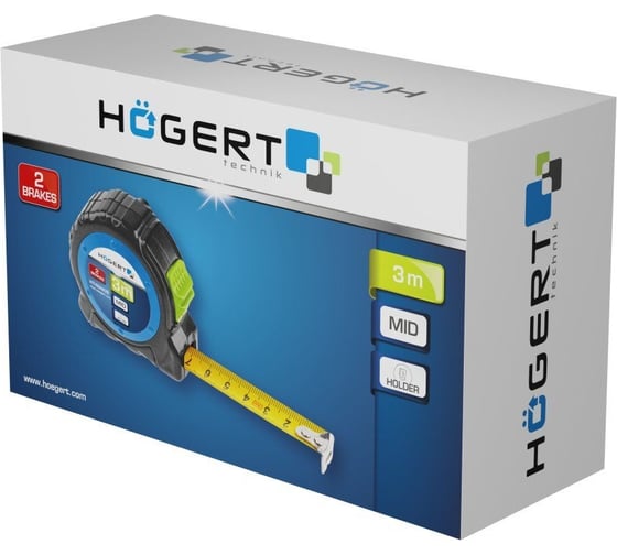 Измерительная рулетка HOEGERT TECHNIK 3 м, 16 мм, сталь HT4M409