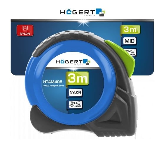 Рулетка с катушкой HOEGERT TECHNIK 3 м, 16 мм, нейлон 2-сторонняя HT4M405