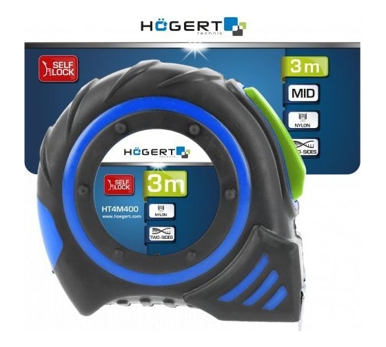 Измерительная рулетка HOEGERT TECHNIK 3 м, 16 мм, с автостопом, нейлон, с магнитом HT4M400