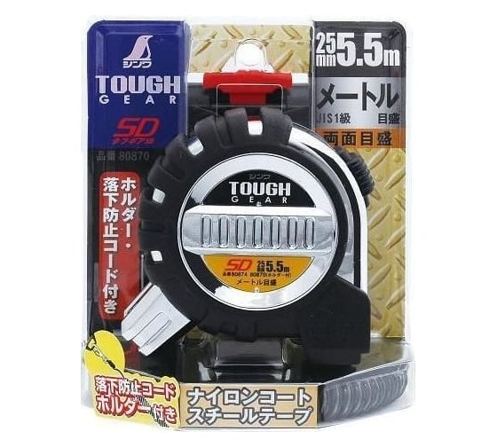 Измерительная рулетка Shinwa Tough Gear SD 5.5 м, 25 мм, со спиральным шнурком и подвесом М00007795
