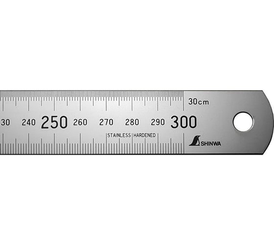 Линейка Shinwa дюймовая, 300 мм, 12", шкала в мм и дюймах М00016581