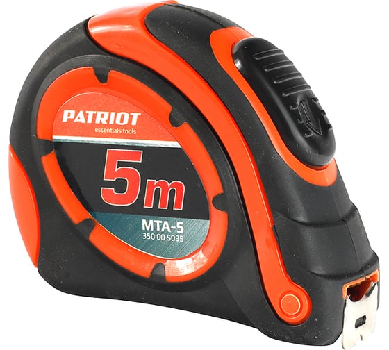 Рулетка PATRIOT MTA-5, автостоп, ударопрочный корпус, обрезиненная, 5 м 350005035 1