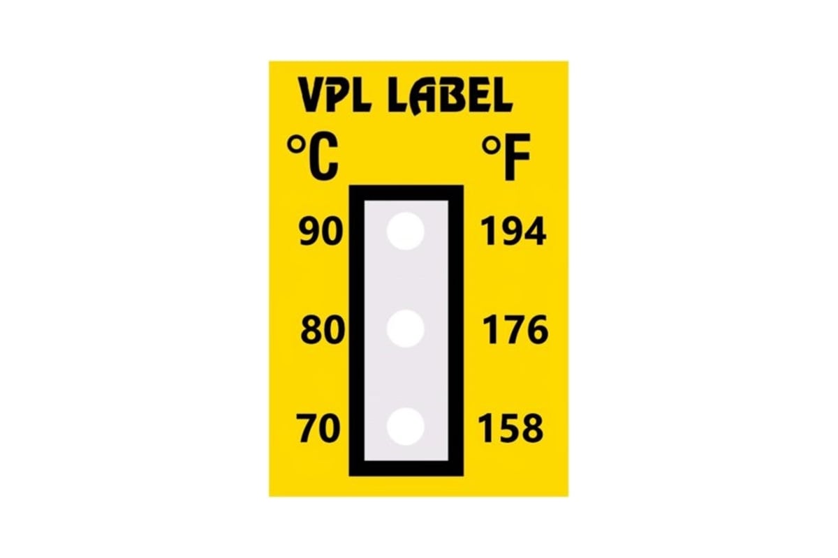 Наклейка термоиндикаторная необратимая VPL Thermolabel (70C-80C-90C),  упаковка 50 штук VPLC13