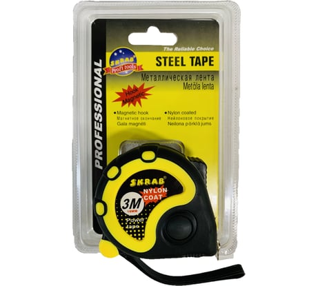 Магнитная рулетка SKRAB 3/0,016м стальная лента с нейлоновым покрытием 40132