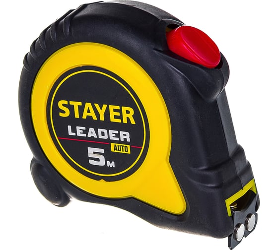 Рулетка Stayer LEADER 5м / 19мм с автостопом в ударостойком обрезиненном корпусе 3402-05-19_z02