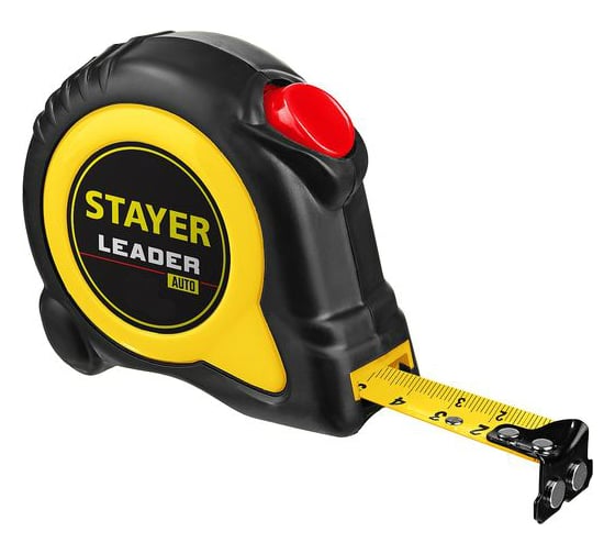 Рулетка Stayer LEADER 8м / 25мм с автостопом в ударостойком обрезиненном корпусе 3402-08-25_z01