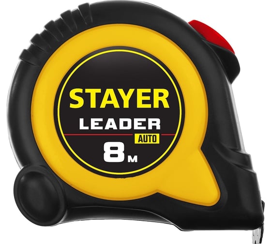 Рулетка Stayer LEADER 8м / 25мм с автостопом в ударостойком обрезиненном корпусе 3402-08-25_z01