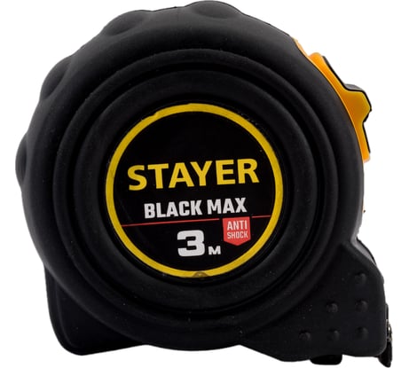 Рулетка Stayer BlackMax 3м / 16мм в ударостойком полностью обрезиненном корпусе и двумя фиксаторами 3410-03_z02