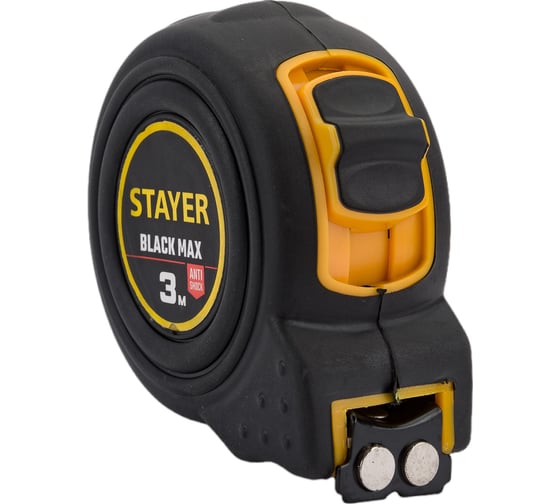 Рулетка Stayer BlackMax 3м / 16мм в ударостойком полностью обрезиненном корпусе и двумя фиксаторами 3410-03_z02