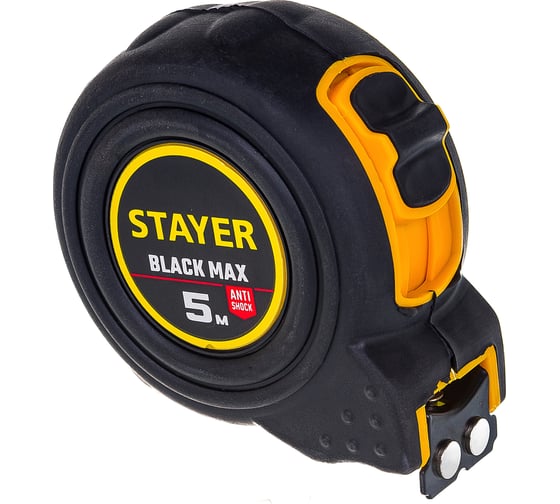 Рулетка Stayer BlackMax 5м / 19мм в ударостойком полностью обрезиненном корпусе и двумя фиксаторами 3410-05_z02 1