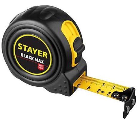 Рулетка Stayer BlackMax 8м / 25мм в ударостойком полностью обрезиненном корпусе и двумя фиксаторами 3410-08_z02