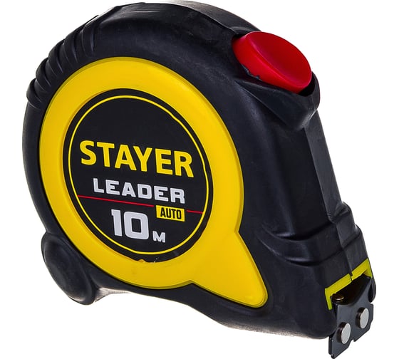 Рулетка Stayer LEADER 10м / 25мм с автостопом в ударостойком обрезиненном корпусе 3402-10-25