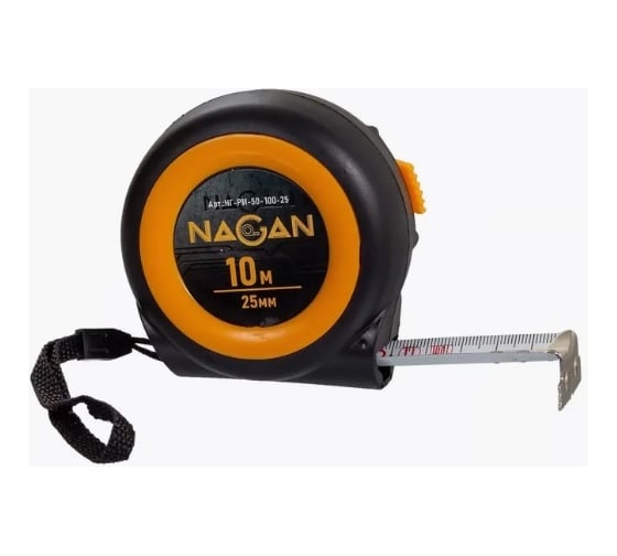 Рулетка NAGAN 10м*25мм, пластик АБС, автостоп НГ-РИ-50-100-25
