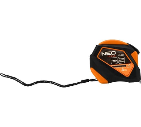 Стальная рулетка NEO TOOLS 3 м, 16 мм, автоблокировка, кнопка остановки, магнит 67-231