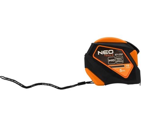 Стальная рулетка NEO TOOLS 5 м, 19 мм, автоблокировка, кнопка остановки, магнит 67-232