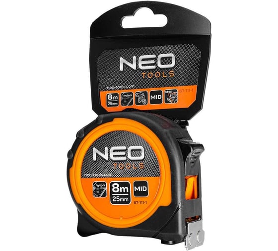 Рулонная стальная рулетка NEO TOOLS 8 м, 25 мм, магнит 67-111-1