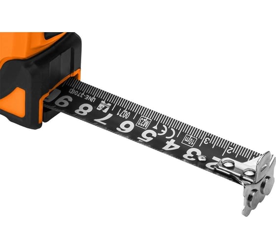 Стальная рулетка NEO TOOLS Super Black 5 м, 25 мм, автоблокировка, две кнопки остановки, магнит 67-243