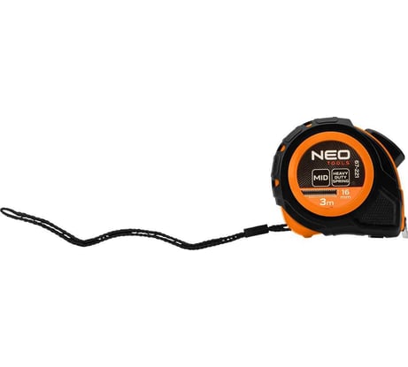Рулонная стальная рулетка NEO TOOLS 3 м, 16 мм, автоблокировка, две кнопки остановки 67-221